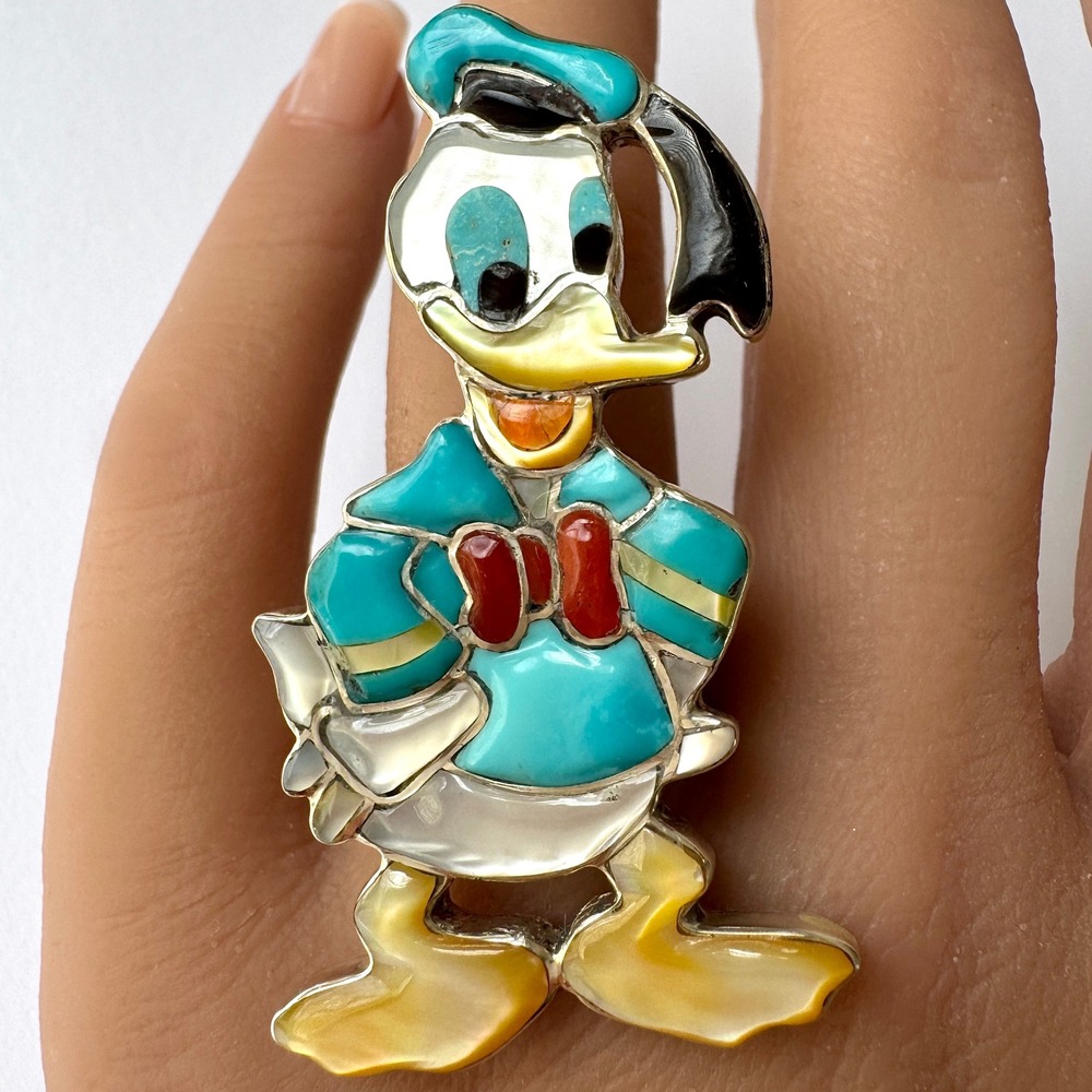 Zuni Toons Donald Duck Ring Sz 7 Disney Signed Don Dewa Native Amer Adjustable